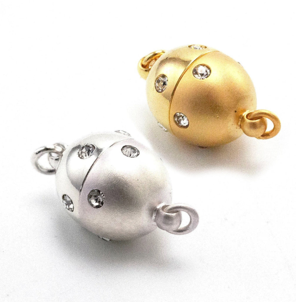 1 Magnetic Oval Clasp - Cubic Zirconia Accented Silver Plated or Gold Plated - 100% Guarantee
