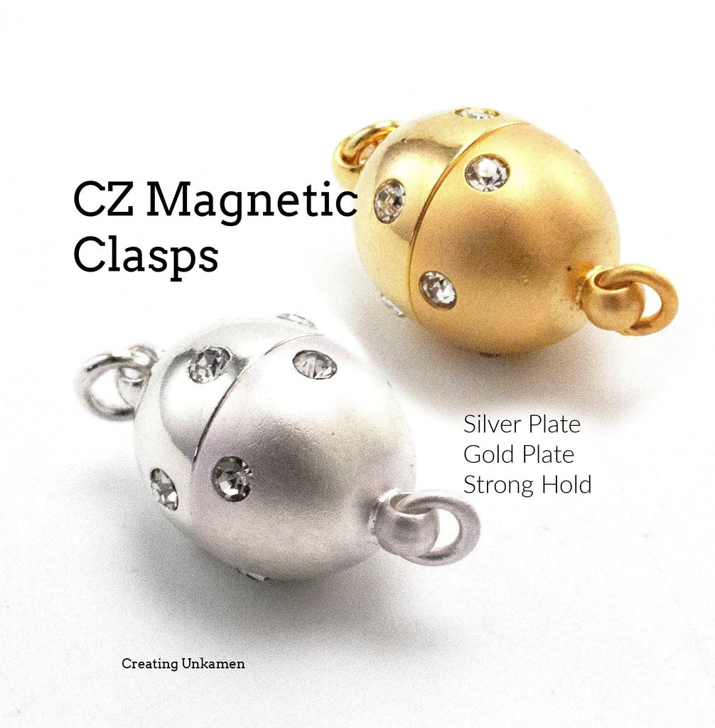 1 Magnetic Oval Clasp - Cubic Zirconia Accented Silver Plated or Gold Plated - 100% Guarantee