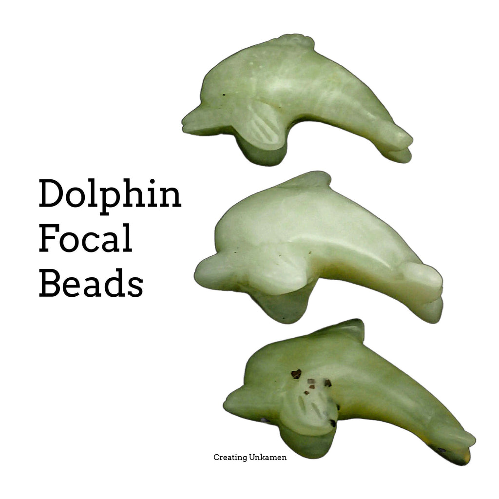 Dolphin Bead or Focal in Serpentine - Also Called New Jade - 100% Guaranteed Satisfaction