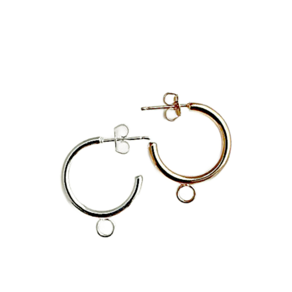 2 Pairs Round Hoops with Loops in Silver Plate and Gold Plate 17mm X 20mm