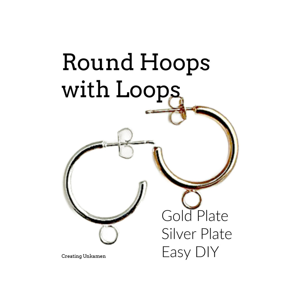 2 Pairs Round Hoops with Loops in Silver Plate and Gold Plate 17mm X 20mm