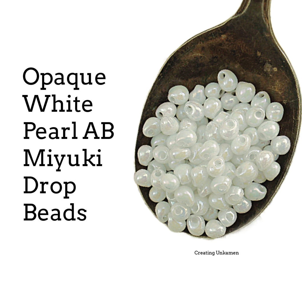 Miyuki Opaque White Pearl AB Drop Glass Beads