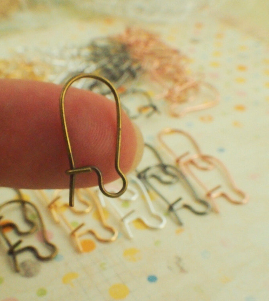 25 Pairs Kidney Ear Wires - Silver Plate, Gold Plate, Antique Gold, Gunmetal - Best Commercially Made