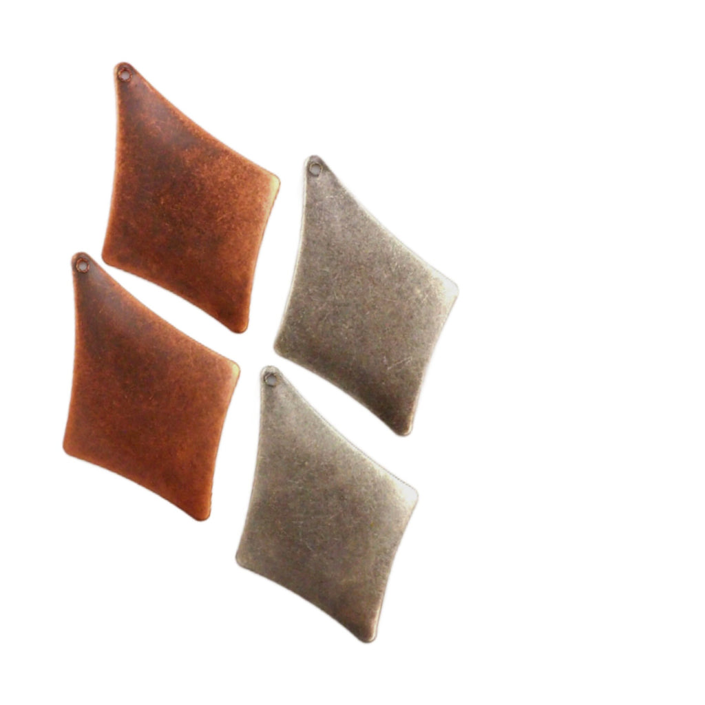 4 Geometric Pendants 30mm X 20mm - Antique Silver, Antique Copper - 100% Guarantee