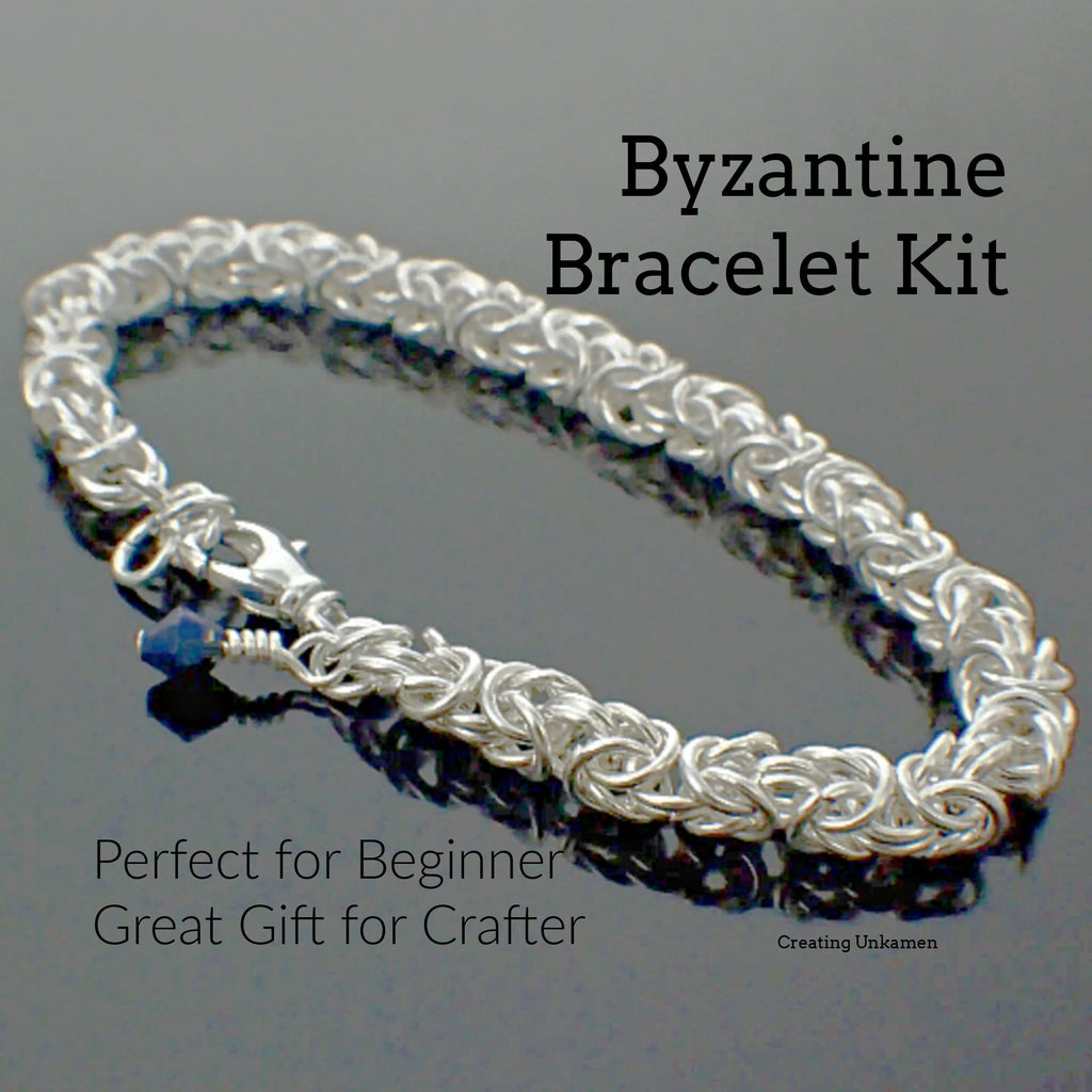 Bracelet Kit - Economical Gold or Silver Byzantine with Mood Bead - Byzantine Chainmail - Perfect Starter for Beginner