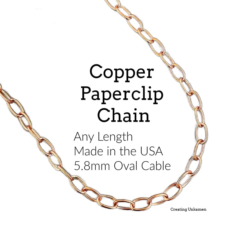 Any Length Copper Paperclip Chain - 5.8mm Oval Cable Necklace - Custom Finished or By The Foot Bulk