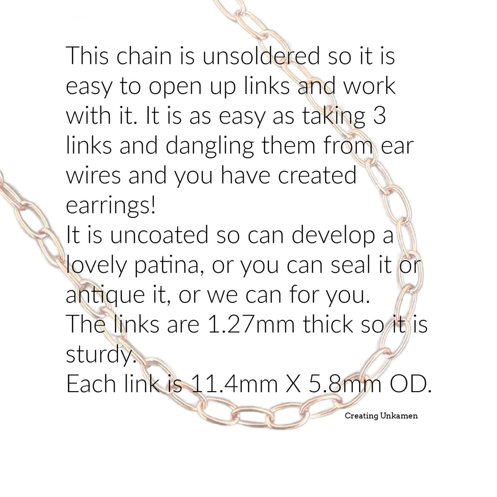 Any Length Copper Paperclip Chain - 5.8mm Oval Cable Necklace - Custom Finished or By The Foot Bulk