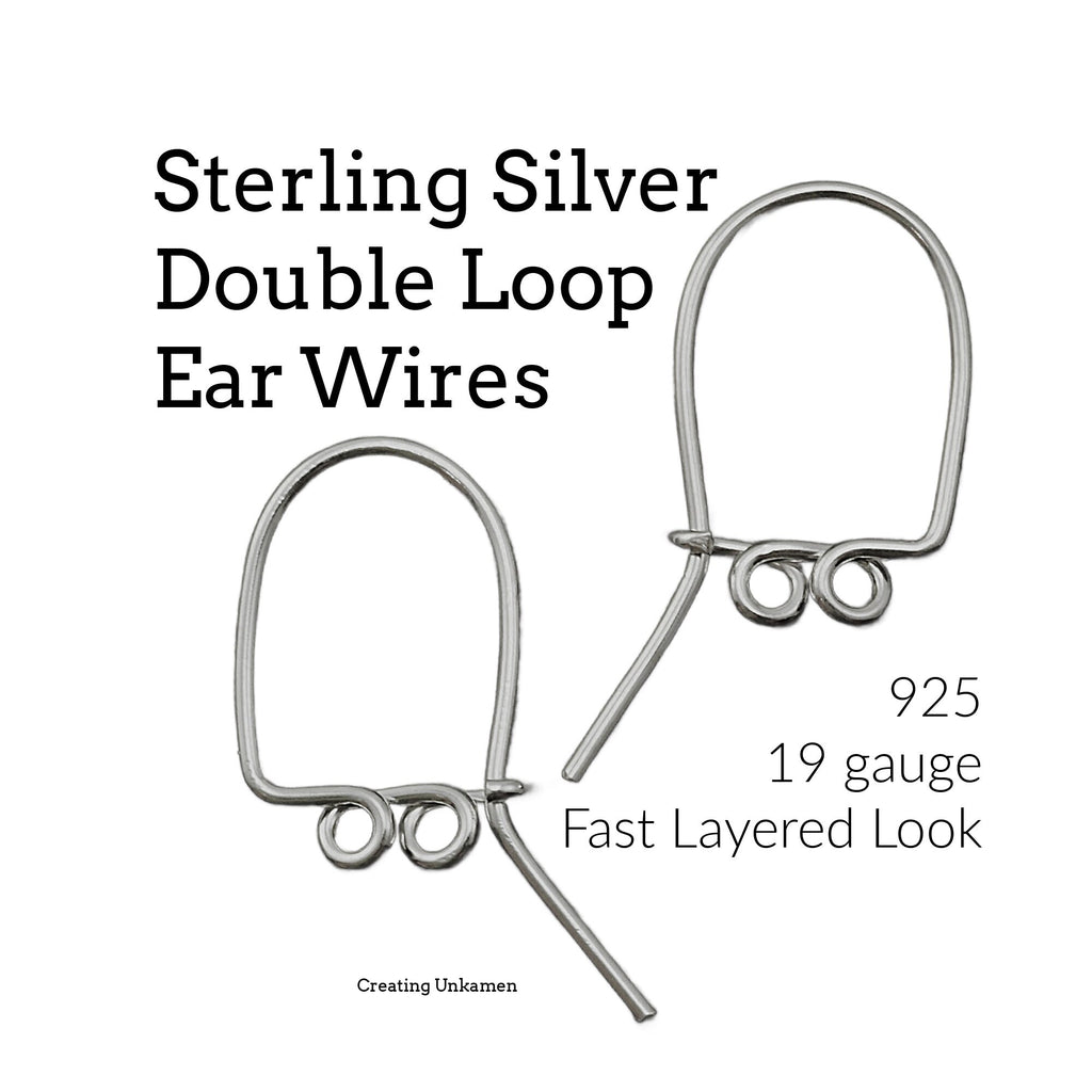 1 Pair Double Loop Sterling Silver Kidney Ear Wires - 19 gauge