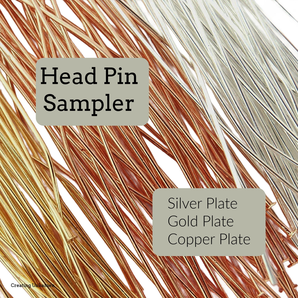Sample Pack Head Pins- Copper, Silver and Gold Plate - 2 inches - 24 gauge - Quantity 144
