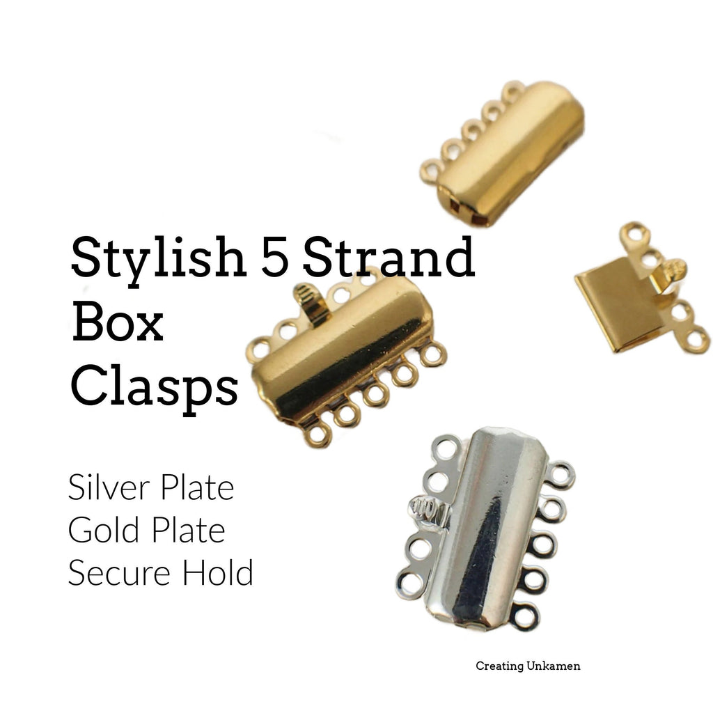 2 Stylish 5 Strand Secure Box Clasps - Silver or Gold Plated Brass - 19mm X 8mm - Best Commercially Made - 100% Guarantee