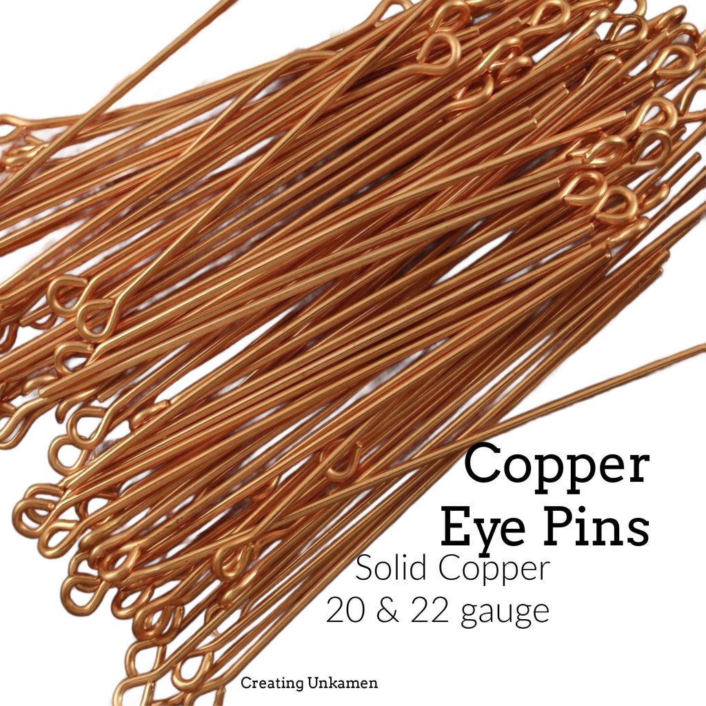 50 Solid Copper Eye Pins - 20 and 22 gauge - Shiny or Antique