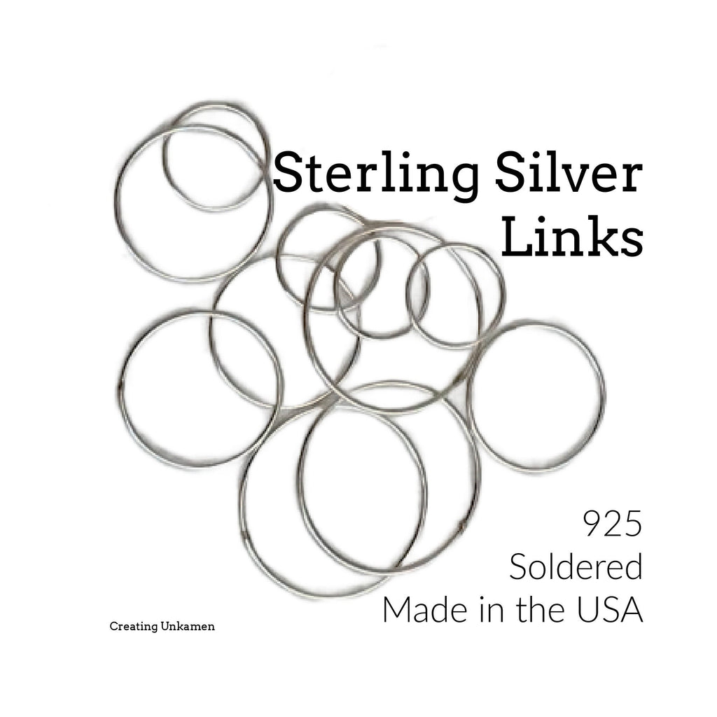 2 Sterling Silver Round Links, Charms, Connectors 14mm, 20mm, 26mm - Soldered Closed - Shiny, Antique or Black