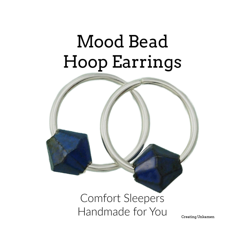 1 Simple Mood Bead Hoop Earring - 14kt Gold Filled, 14kt Rose Gold Filled, Sterling Silver - 20 gauge 10mm OD with Mood Bead