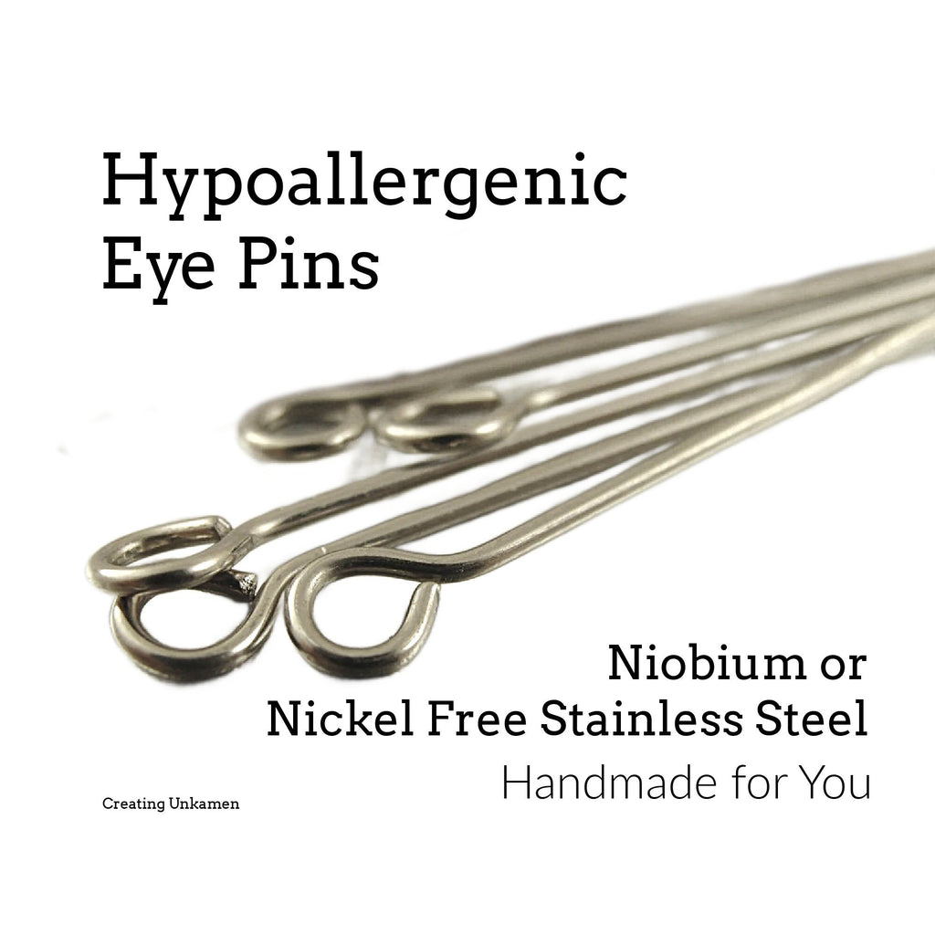 10 Nickel Free Stainless Steel or Niobium Eye Pins - Hypoallergenic Handmade in 18, 20, 22, 24, 26, 28 gauge and 1, 2, 3, 4, inches