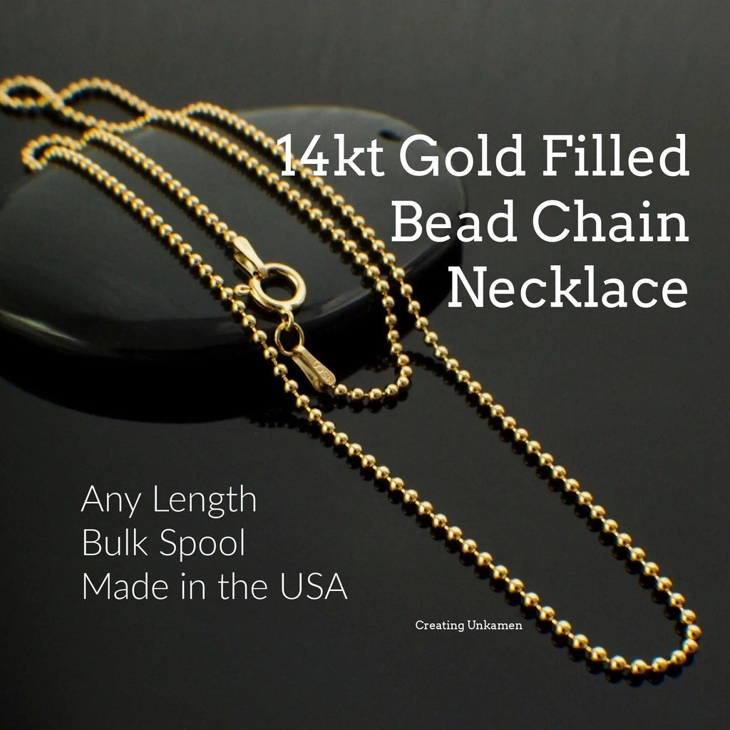 14kt Gold Filled Bead Chain with Spring Clasp - 1.5mm - Finished Length or By the Foot - Made in the USA Chain