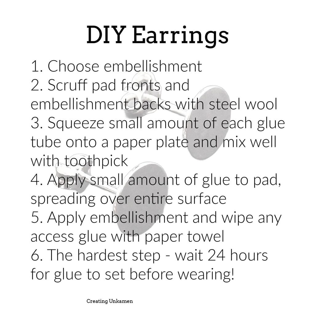 5 pairs Deluxe Sterling Silver Post Earrings Kit with 4mm, 6mm, 8mm, 10mm Pad with Backs and Resin