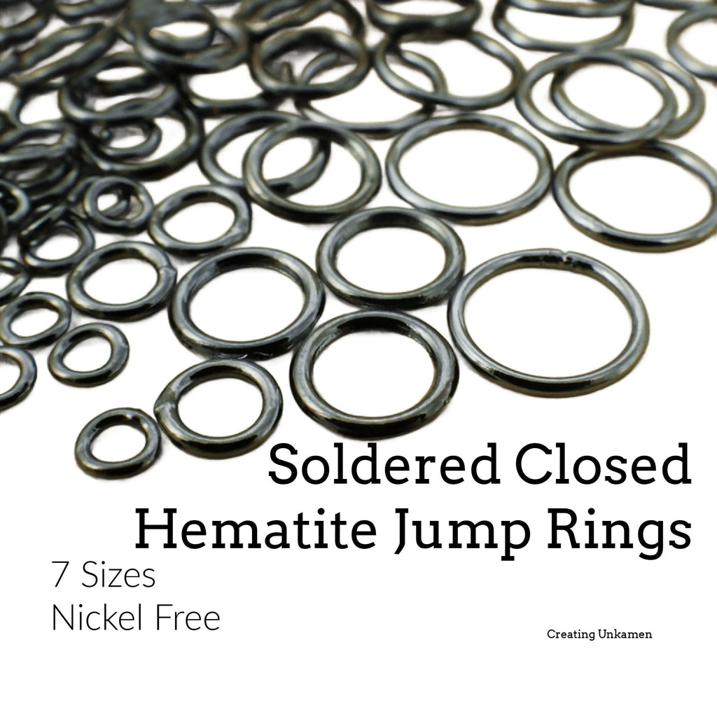 Jump Rings 100 Soldered Closed Gunmetal 20 gauge 4mm, 6mm, 8mm, 10mm or 18 gauge 6mm, 8mm, 10mm OD - Best Commercially Made
