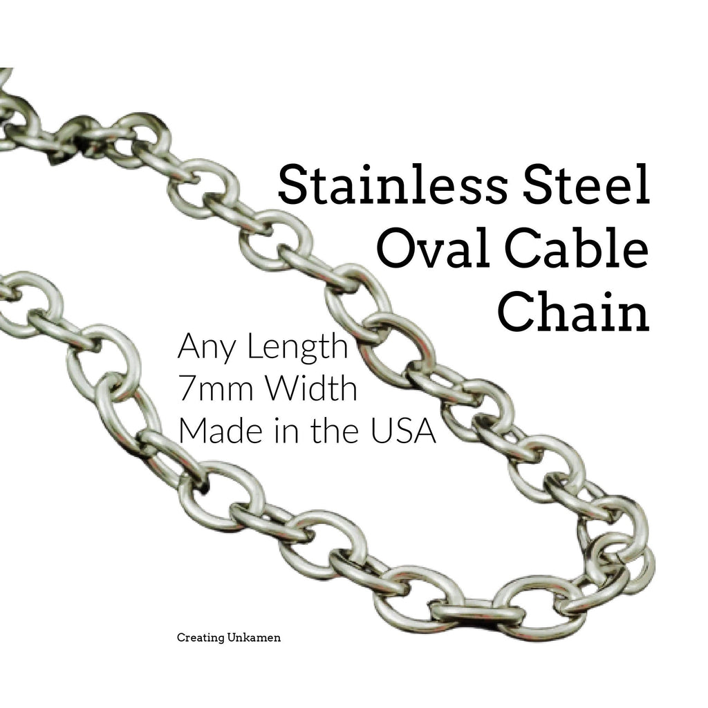 Any Length Stainless Steel 7mm Chain - 316L - Top Shelf - By the Foot or Finished - Large Oval Cable - Made in the USA