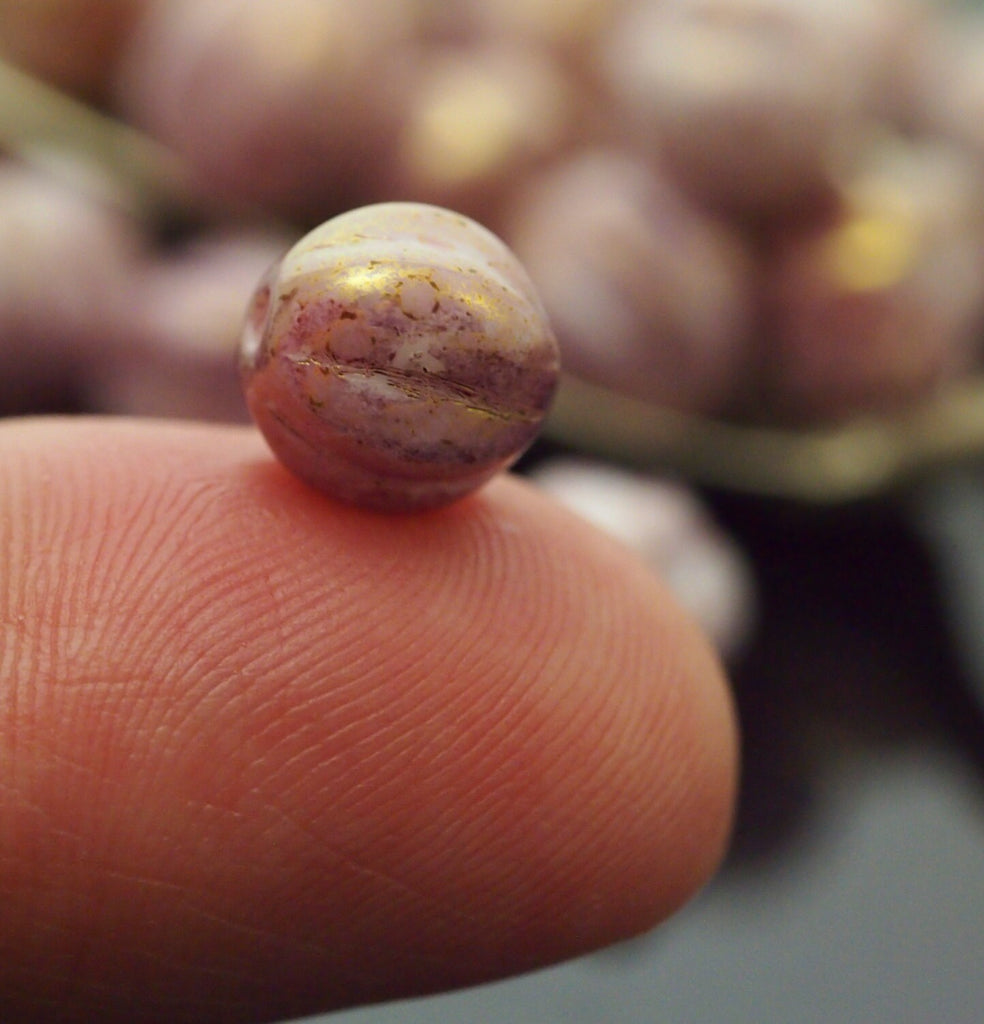 15 - 8mm Melon Beads - Luster Opaque Topaz Pink Corrugated Czech Glass Rounds -100% Guarantee