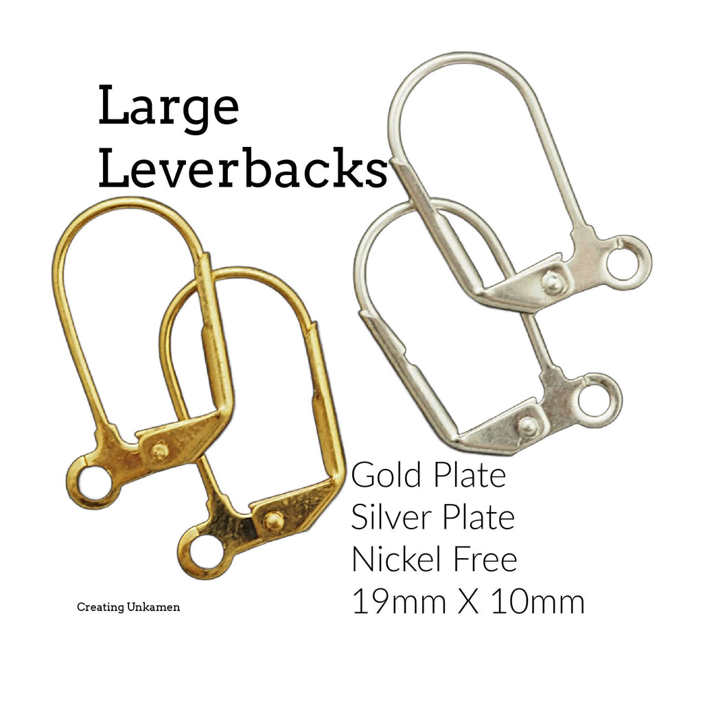 4 Pairs Large Gold or Silver Plated Leverback Ear Wires with Plain Front - 19mm X 10mm