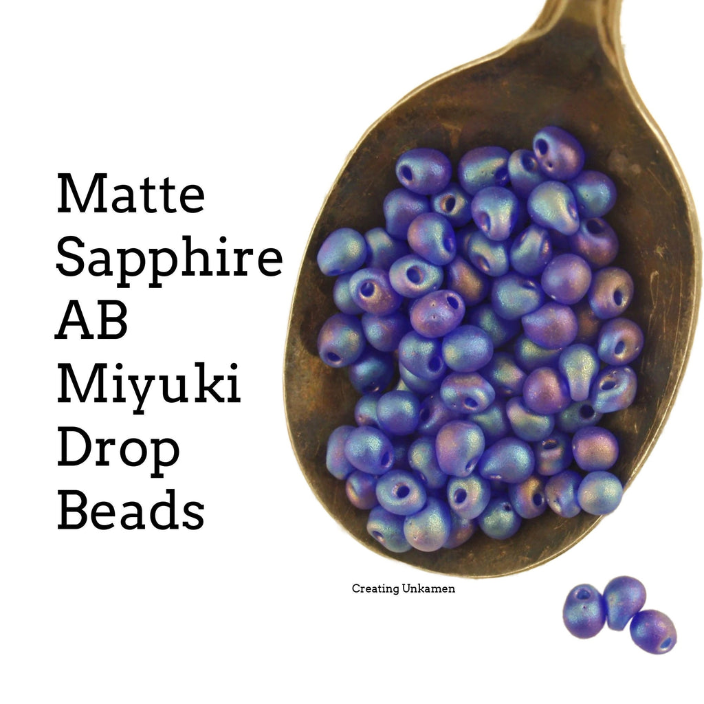 Matte Sapphire AB Miyuki Glass Drop Beads 3mm X 4mm
