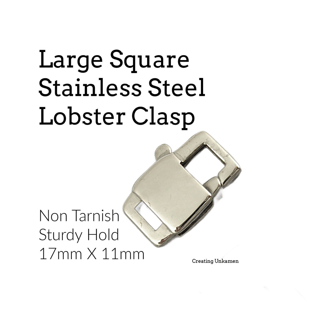 1 Stainless Steel Lobster Clasp - Unique Square Style - Sturdy and Shiny - Large 17mm X 11mm - 100% Guarantee