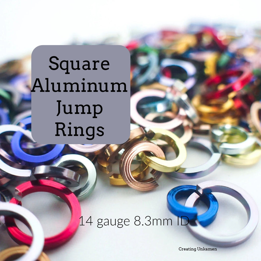 100 Jump Rings Anodized Aluminum Square 14 gauge 8.3mm ID - 5/16"- 17 Colors