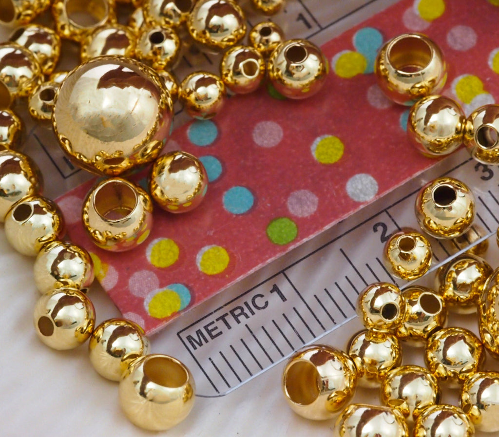 50 Gold Plated Smooth Round Beads - You Pick Size 2.5mm, 3mm, 4mm, 5mm, 6mm, 7mm, 8mm, 9mm, 10mm or Mix