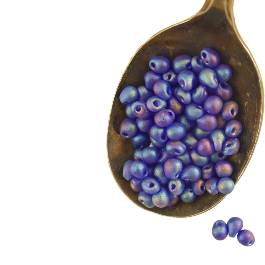 Matte Sapphire AB Miyuki Glass Drop Beads 3mm X 4mm