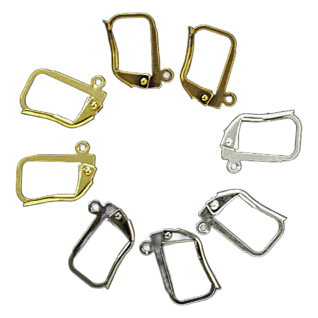 Leverback Ear Wires 4 Pairs Petite Angle with Plain Front in Gold Plate, Silver Plate, Antique Gold, Gunmetal