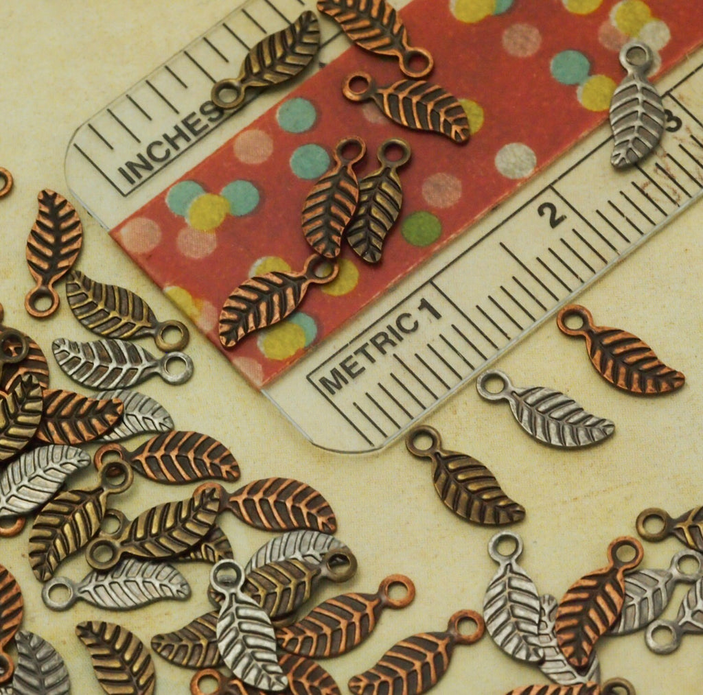 25 Mini Leaf Drops - Antique Copper, Antique Silver or Antique Gold - 7mm X 3.5mm - 100% Guarantee