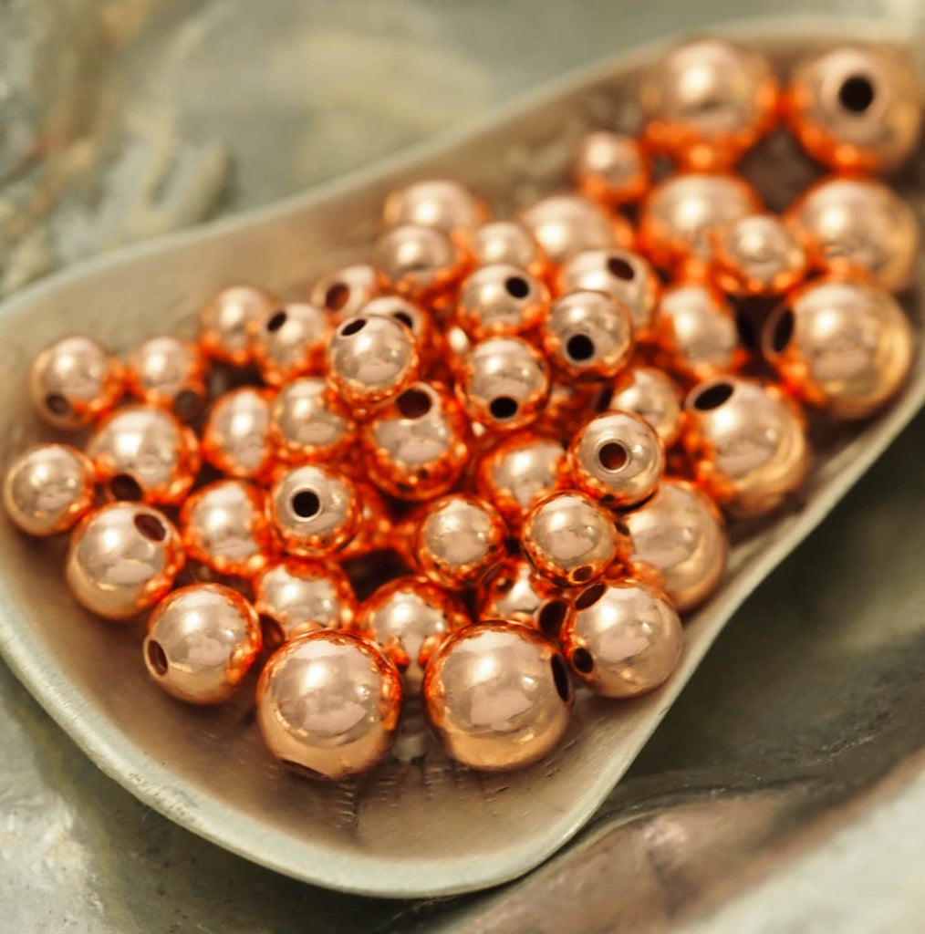 50 Copper Smooth Round Beads - Non Tarnishing - 3mm, 4mm, 5mm, 8mm, 10mm, 12mm