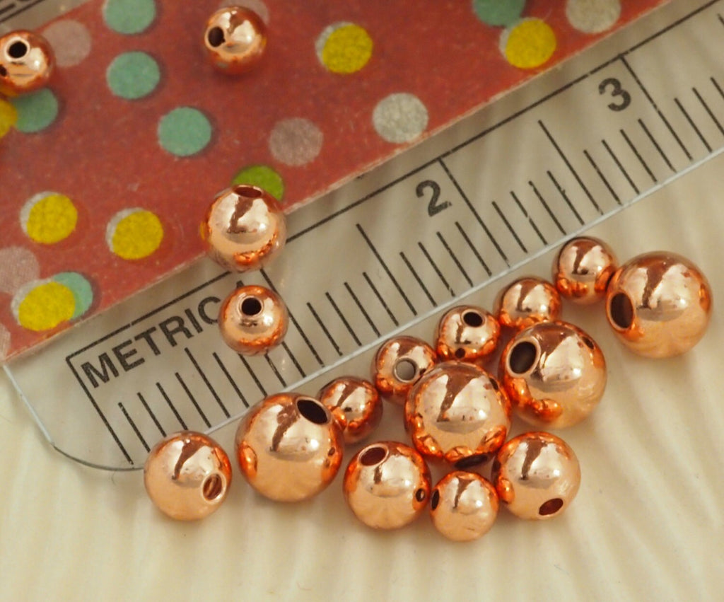 50 Copper Smooth Round Beads - Non Tarnishing - 3mm, 4mm, 5mm, 8mm, 10mm, 12mm