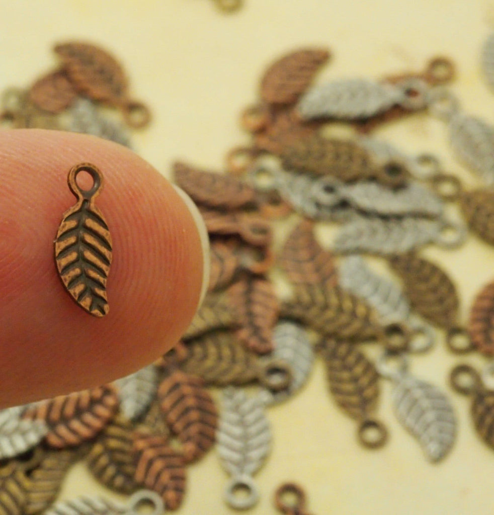 25 Mini Leaf Drops - Antique Copper, Antique Silver or Antique Gold - 7mm X 3.5mm - 100% Guarantee