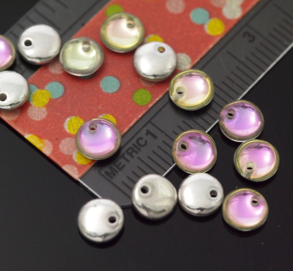 25 Lentil Beads 6mm Silver Pink Crystal Czech Pressed Glass - 100% Guarantee