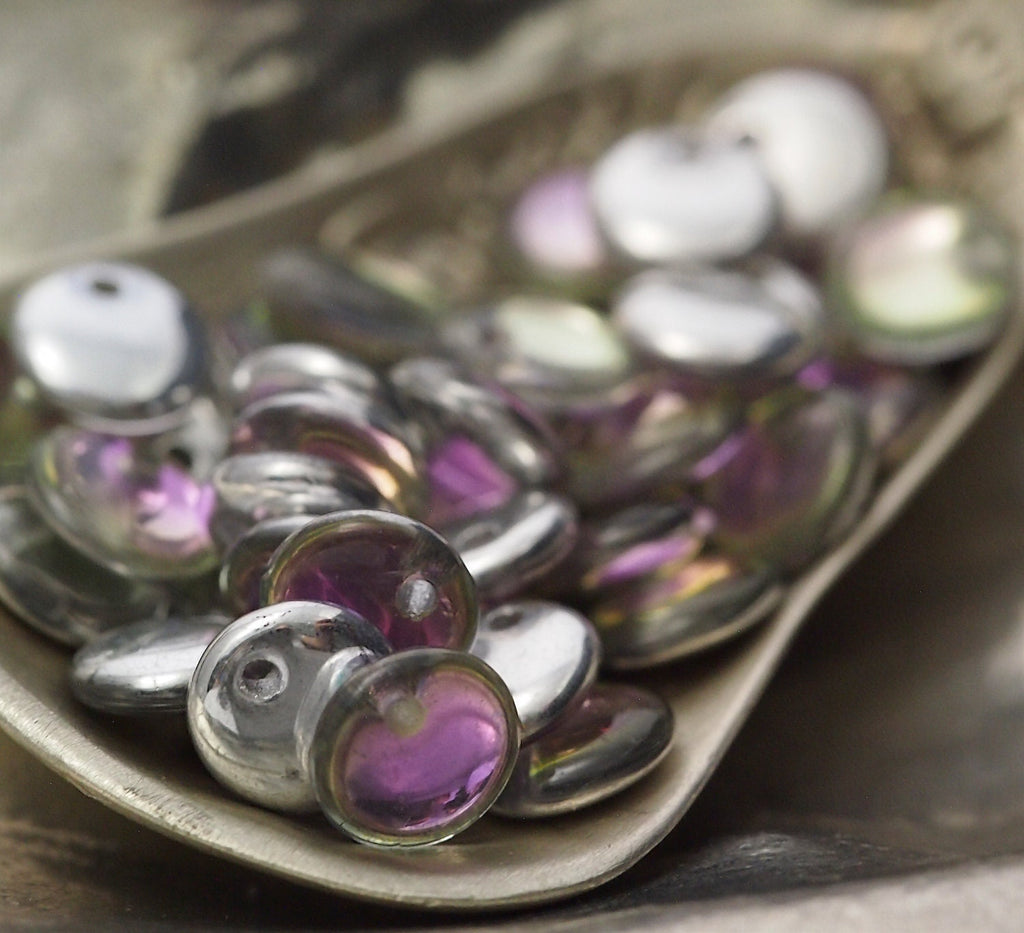 25 Lentil Beads 6mm Silver Pink Crystal Czech Pressed Glass - 100% Guarantee