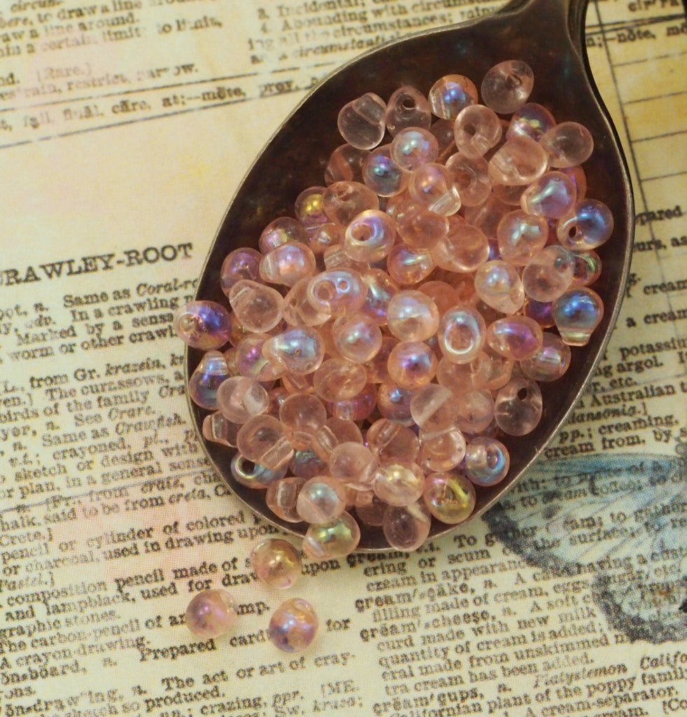 Transparent Light Tea Rose AB Drop Glass Beads - 3.4mm Miyuki Fringe - 100% Guarantee