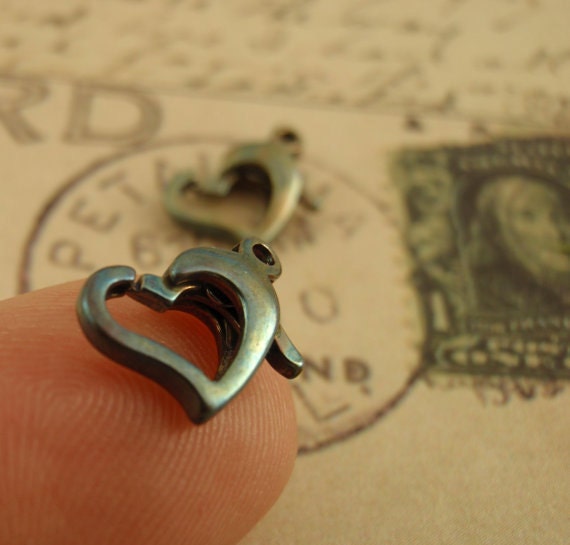 1 - Sterling Silver Sweet Heart Lobster Clasp - Shiny Or Antiqued - Looks & Works Great - 11mm X 8mm - 100% Guarantee