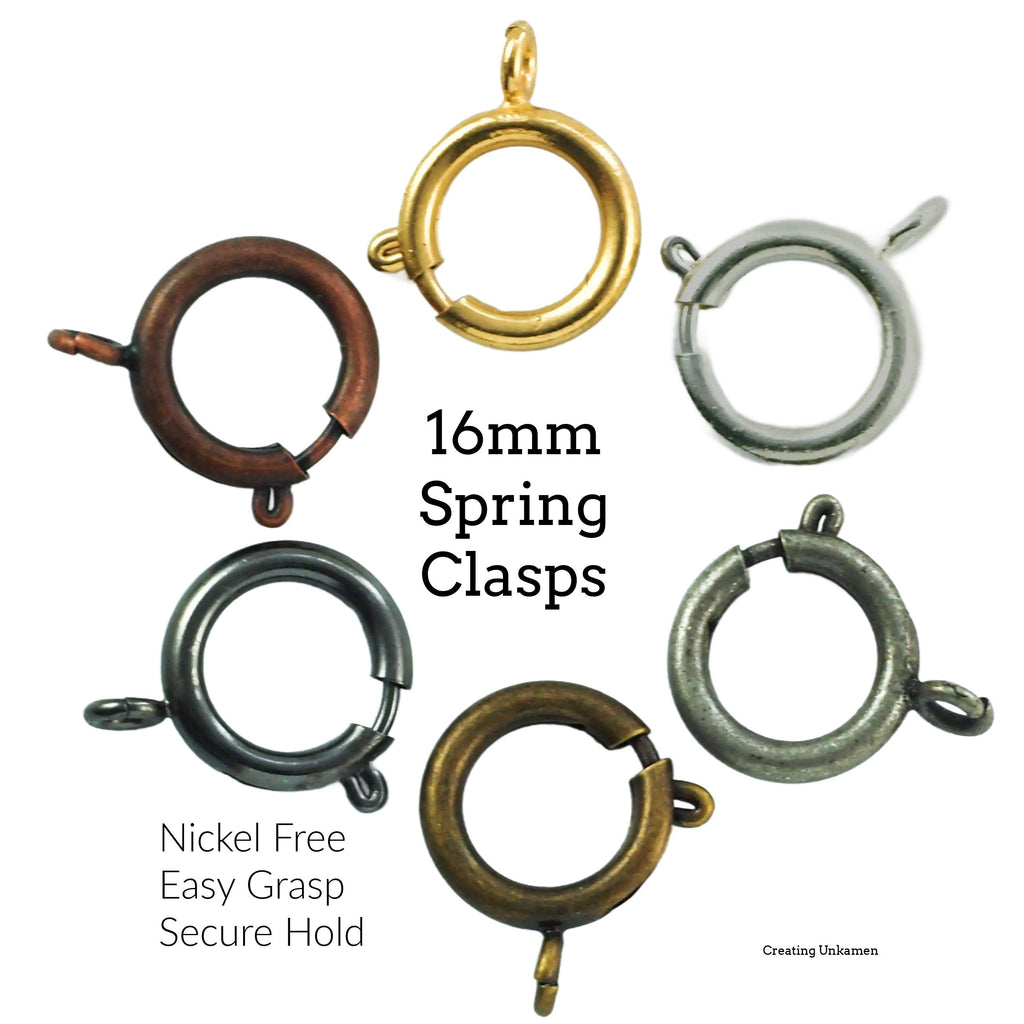 3 - 16mm Spring Clasps - Silver Plate, Gold Plate, Antique Silver, Antique Gold, Gunmetal, Antique Copper - Best Commercially Made