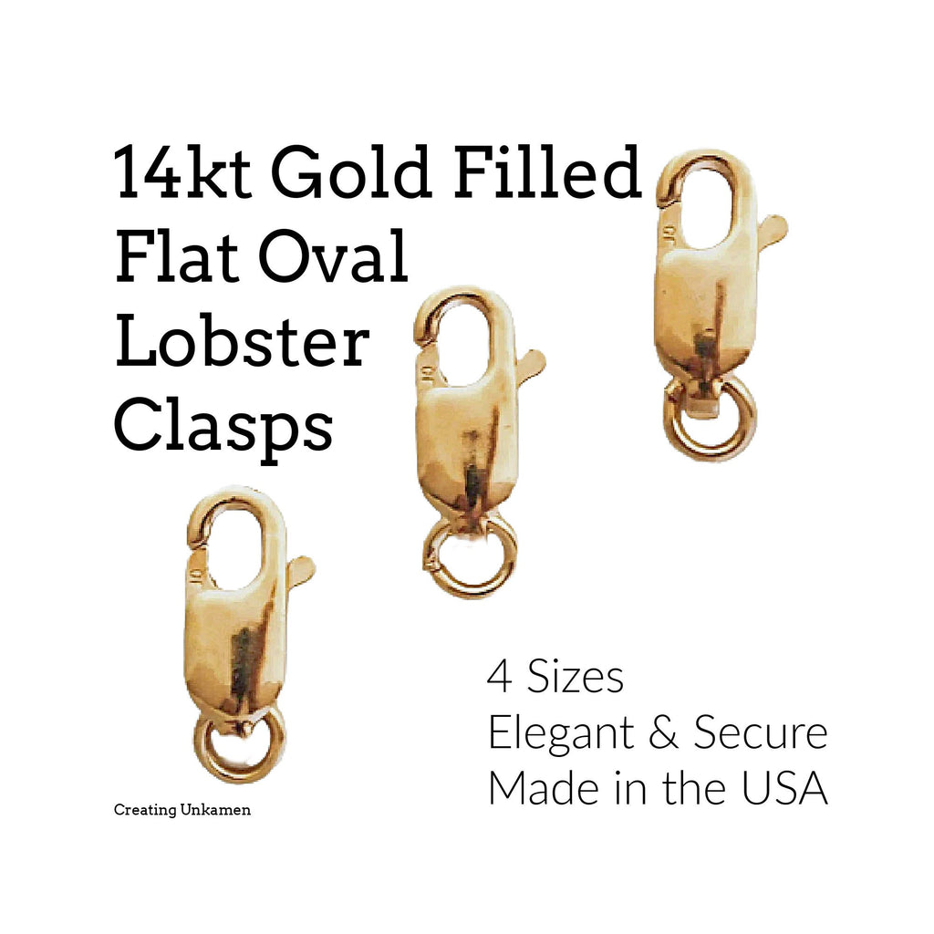 Lobster Clasp 14kt Yellow Gold Filled Flat Oval in 10mm, 12mm, 14mm, 16mm