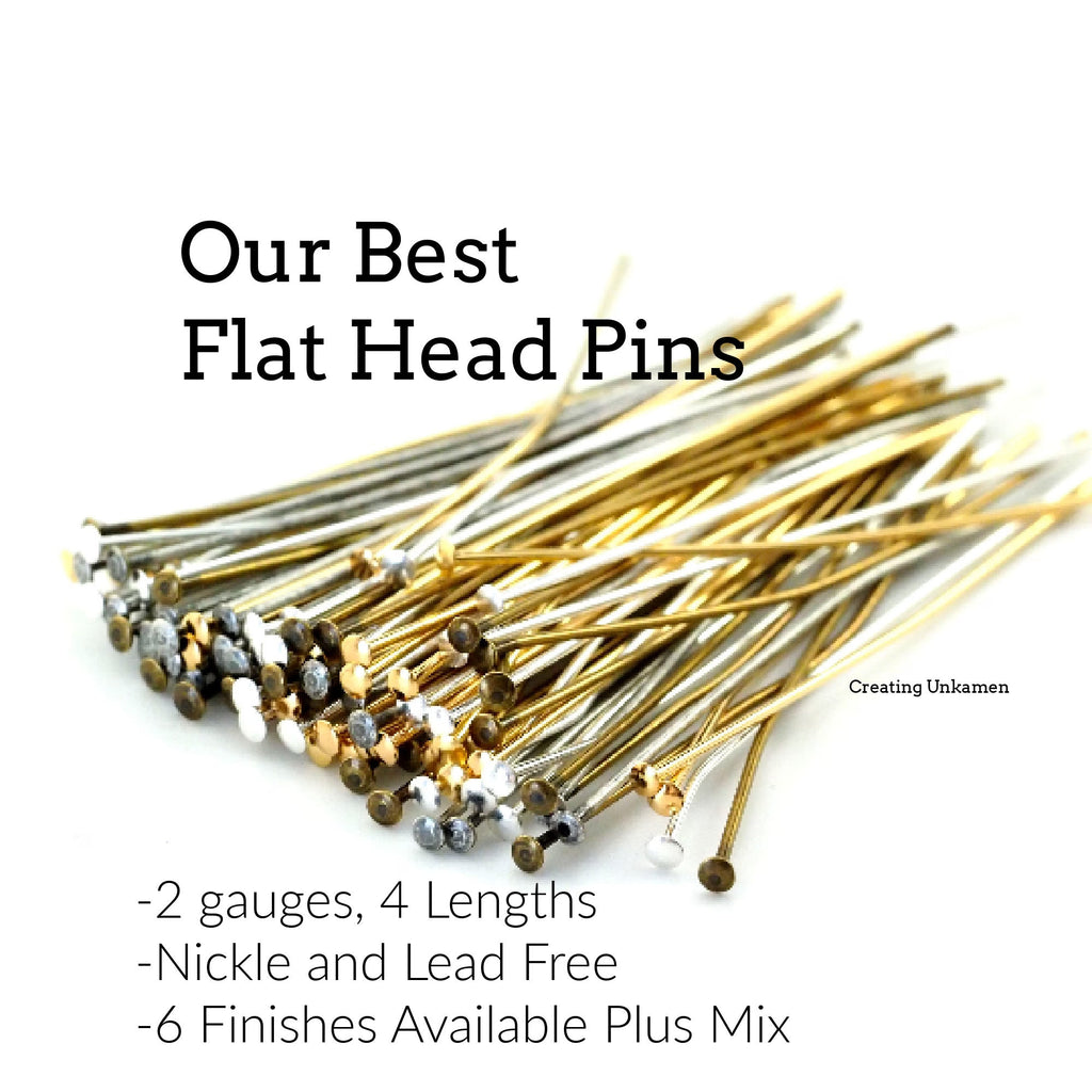 100 Flat Head Pins - Silver, Gold, Antique Silver, Antique Gold, Gunmetal, Rose Gold - 21 gauge or 24 gauge