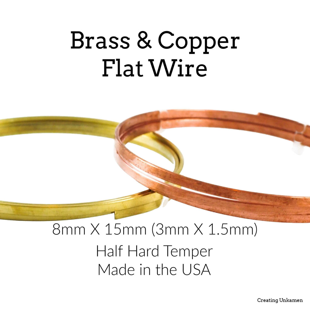 1 foot 3mm Flat Copper or Yellow Brass Wire - 8 gauge X 15 gauge