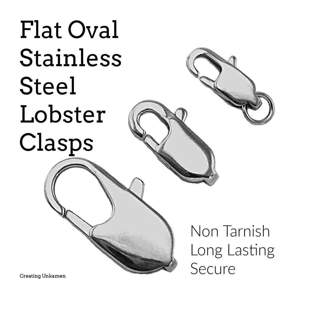 1 Stainless Steel Lobster Clasp - Flat Oval Style in 13mm, 14mm, 18mm, 24mm