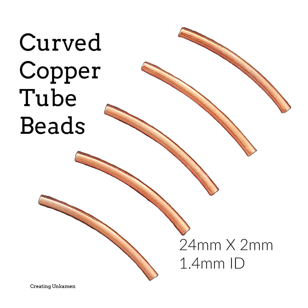 10 Curved Copper Tube Beads - 24mm X 2mm