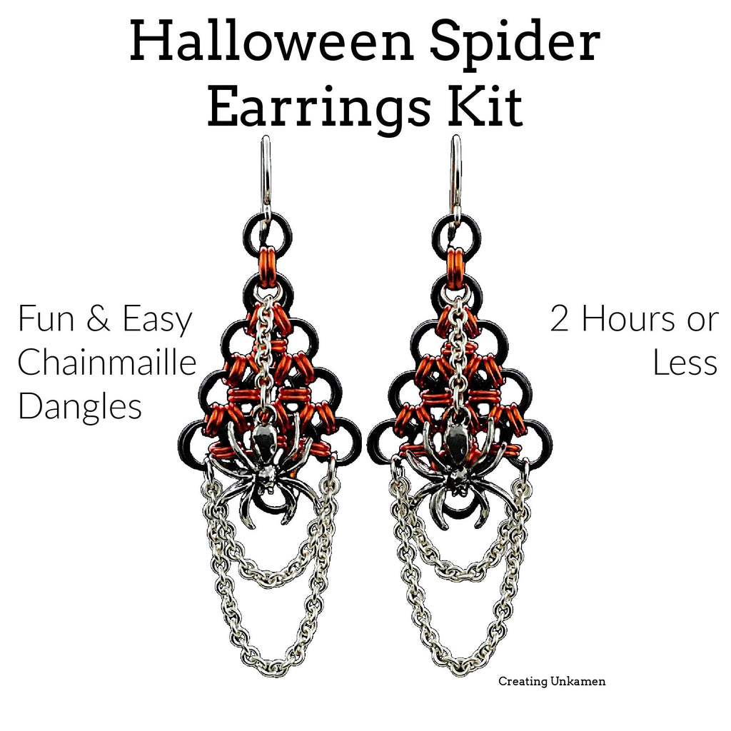 Halloween Spider Earrings Kit - Beginner Chainmaille and Jewelry Maker Dangles