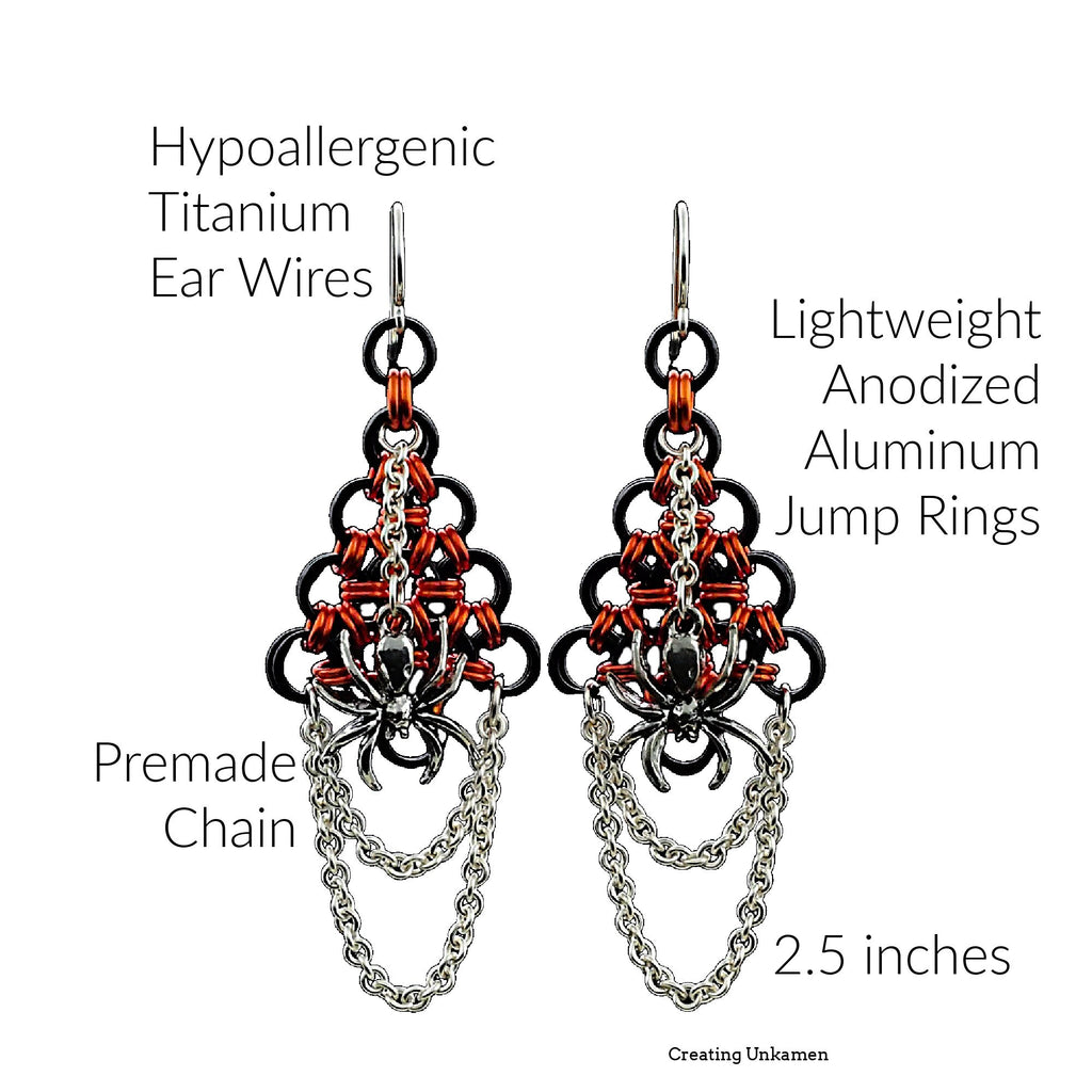 Halloween Spider Earrings Kit - Beginner Chainmaille and Jewelry Maker Dangles