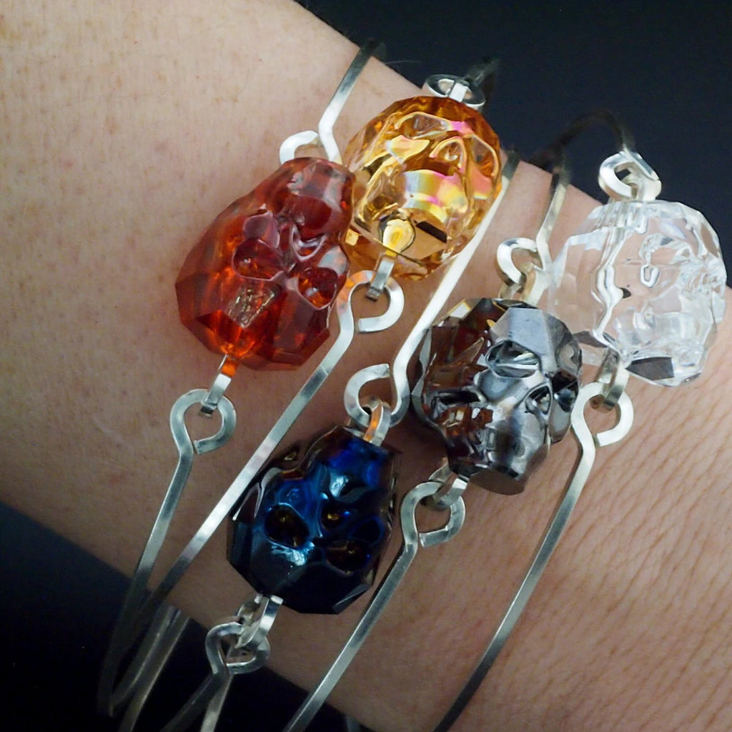 Sterling Silver Skull Bangle Kit with Statement Crystal