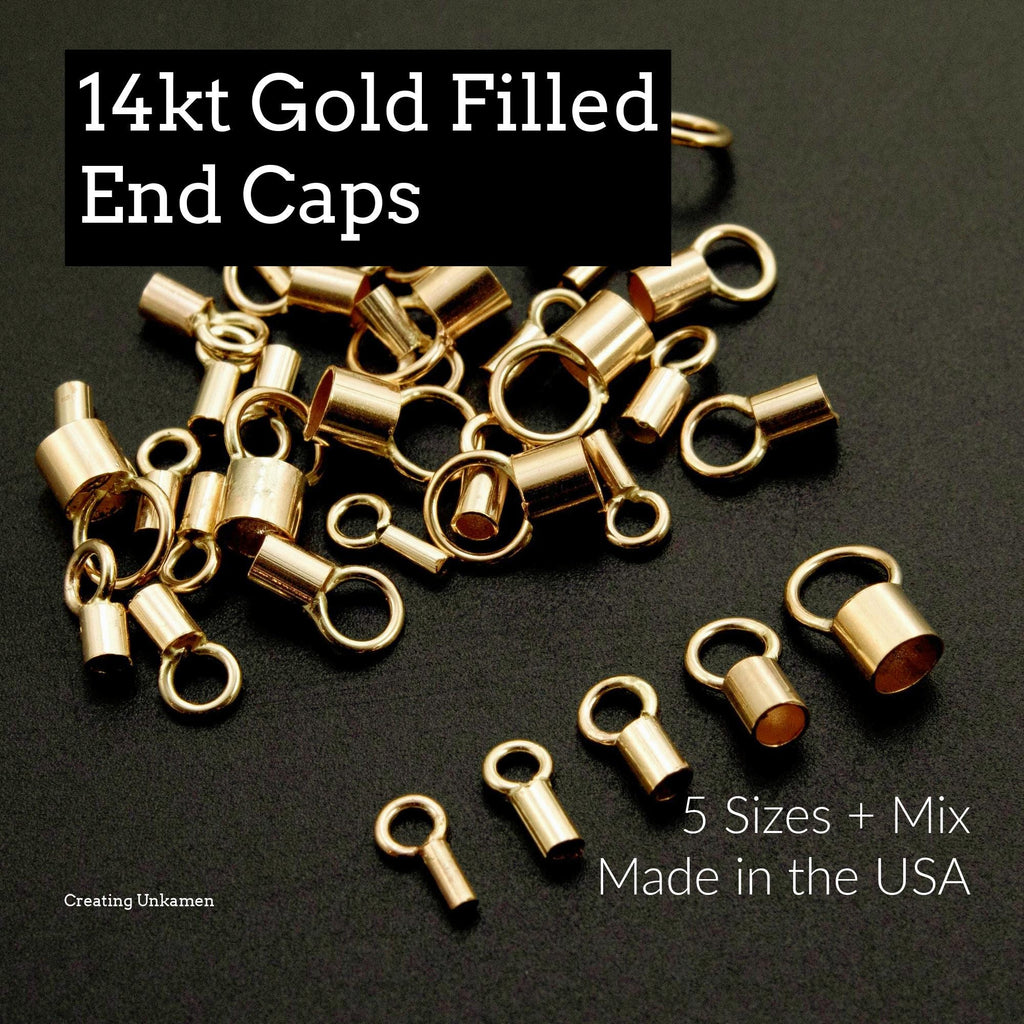 4 - 14kt Gold Filled End Caps with Rings - 1.5mm, 1.9mm, 2.3mm, 4mm ID Made in the USA