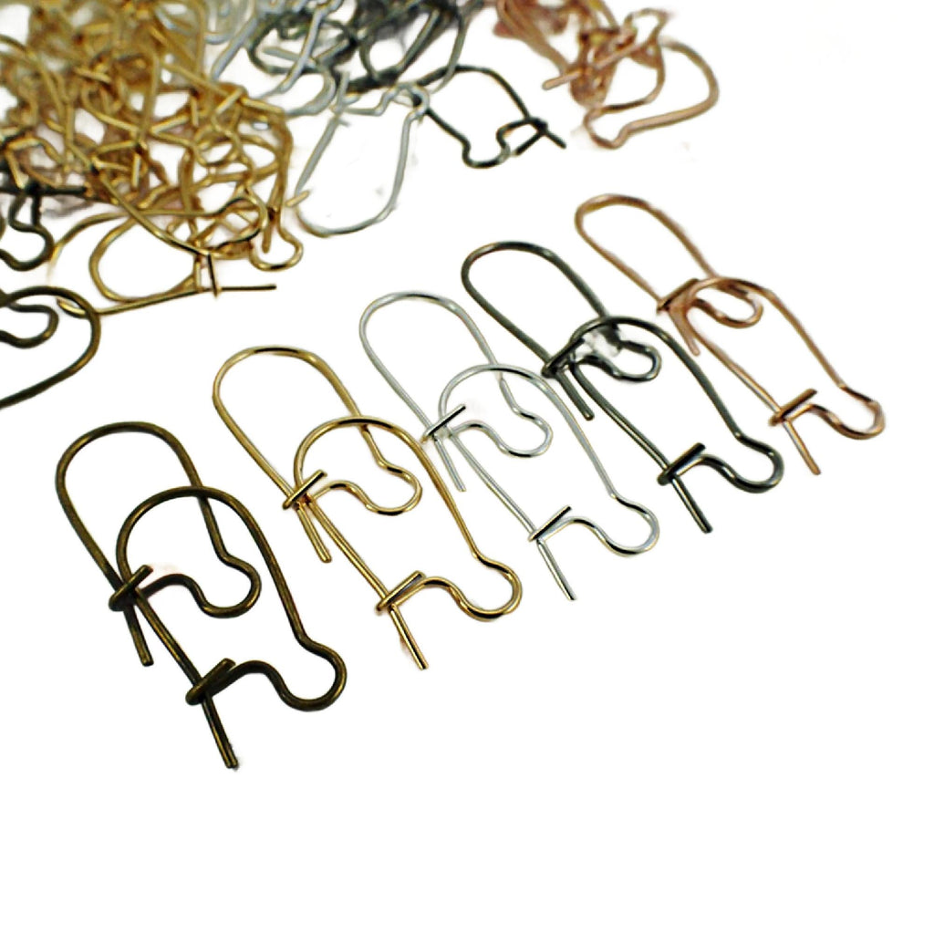 25 Pairs Kidney Ear Wires - Silver Plate, Gold Plate, Antique Gold, Gunmetal - Best Commercially Made