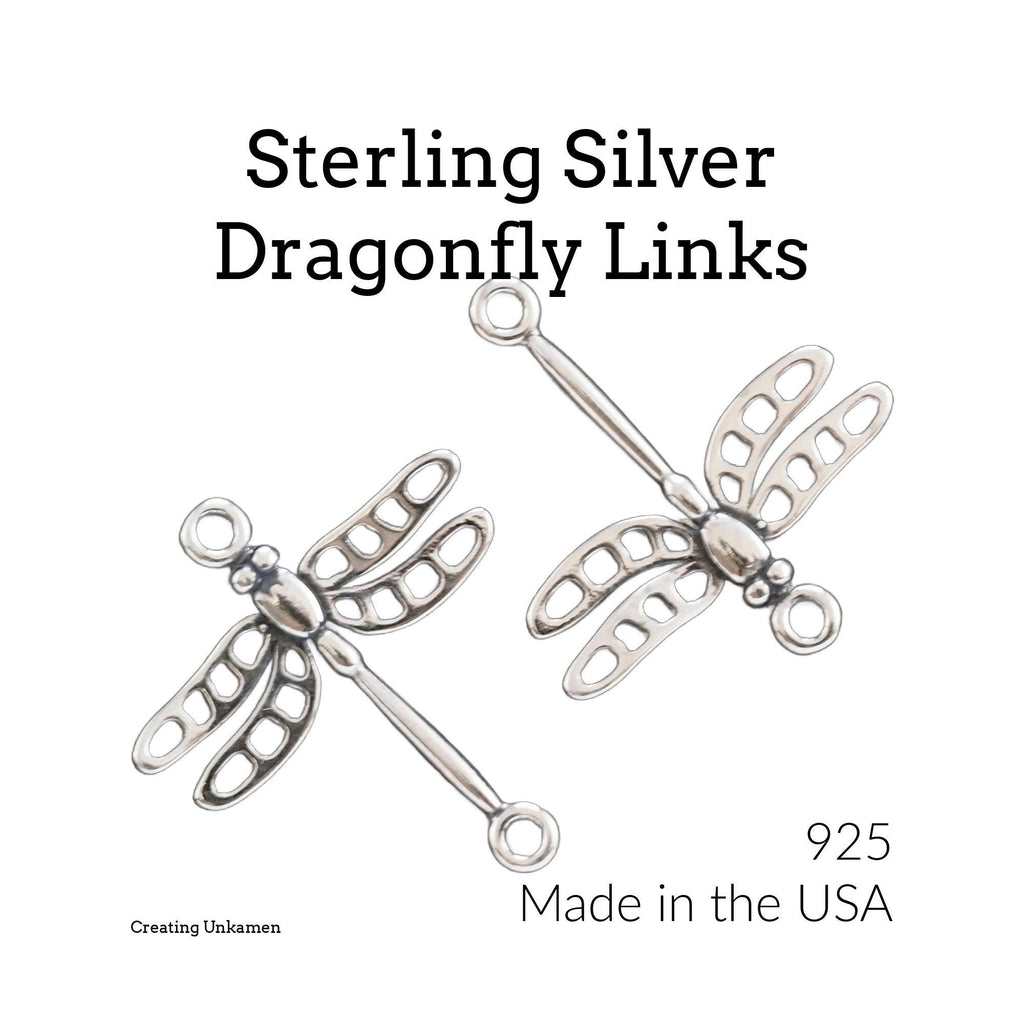 2 Sterling Silver Dragonfly Links - 19mm X 17mm